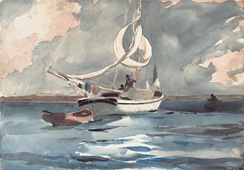 A sailboat on wavy water